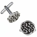 Lugh's Knot T-Bar Cuff Links have a round Celtic knot design