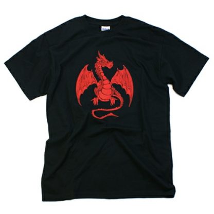 Red Dragon on Black T Shirt