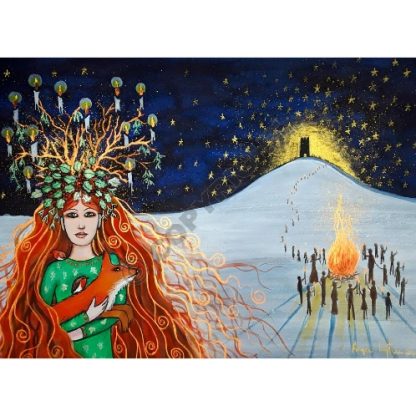 Yule Goddess and the Lighting of the Solstice Fire Card